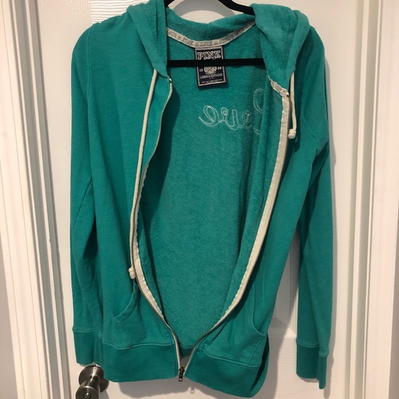3/$15 Victoria’s Secret PINK teal zipper hoodie - Picture 8 of 10
